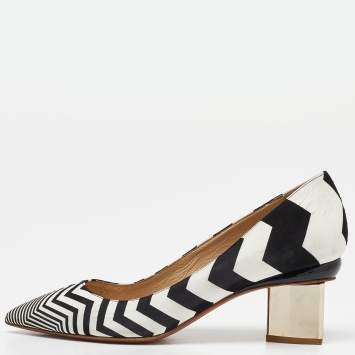Pre Owned Nicholas Kirkwood White/Black Suede Pointed Toe Block Heel Pumps Size 37