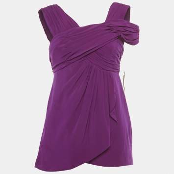 Pre Owned Nicole Miller Purple Silk Pleated Sleeveless Top S