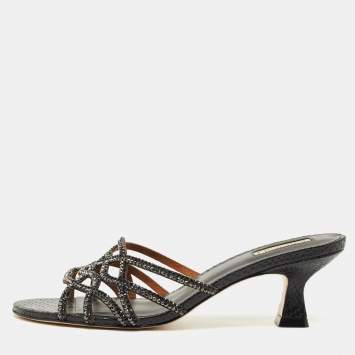 Pre Owned Nicoli Black Snakeskin Embossed Leather Nadege 55 Slide Sandals Size 39