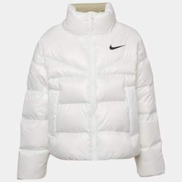 Pre Owned Nike White Synthetic Down-Fill Puffer Jacket M