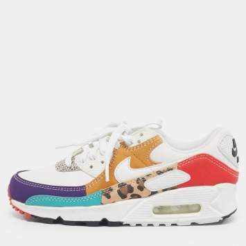 Pre Owned Nike Multicolor Leather and Suede Nike Air Max 90 SE Animal White Sneakers Size 36.5
