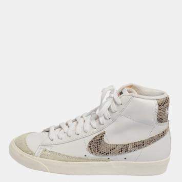 Pre Owned Nike Blazer Mid '77 Vintage Grey/White Suede And Snakeskin Embossed High Top Sneakers Size 42