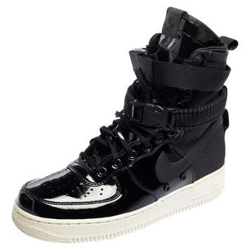 Pre Owned Nike Air Force 1 Black Patent Leather And Nylon Special Force Sneakers Size 42