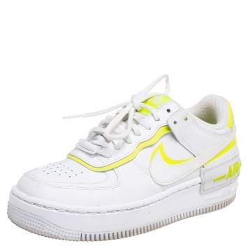 Pre Owned Nike White/Neon Yellow Leather Air Force 1 Shadow Low-Top Sneakers Size 36.5