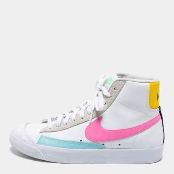 Pre Owned Nike White Leather and Suede Blazer Mid 77 High Top Sneakers Size 39