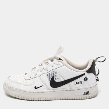 Pre Owned Nike White/Black Leather Nike Air Force 1 Utility Low Top Sneakers Size 38