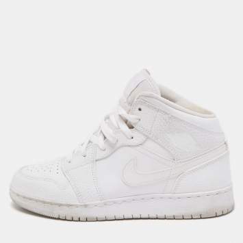 Pre Owned Air Jordans White Leather Air Jordan 1 Triple White Sneakers Size 40