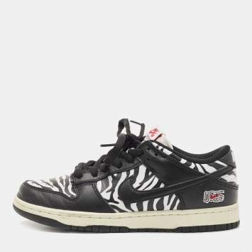 Pre Owned Nike Black Leather SB Dunk Low Sneakers Size 38.5