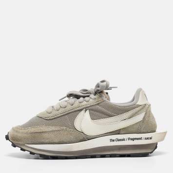 Pre Owned Nike x Sacai Grey /White Mesh And Suede Vaporwaffle Low Top Sneakers Size 38.5