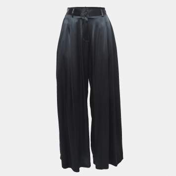 Pre Owned Nili Lotan Black Satin Wide-Leg Seville Pants M