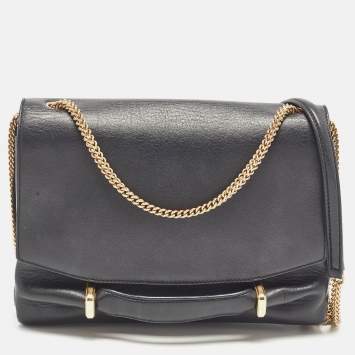 Pre Owned Nina Ricci Black Leather and Suede Marché Chain Shoulder Bag