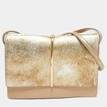 Pre Owned Nina Ricci Gold/Beige Leather and Suede Arc Shoulder Bag