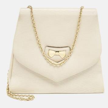 Nina Ricci Beige Fabric Bow Flap Chain Shoulder Bag