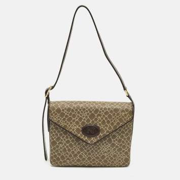 مملوكة مسبقًا Nina Ricci Envelope Flap Brown Printed Leather Shoulder Bag
