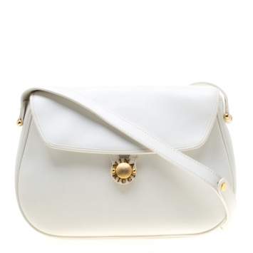 Pre Owned Nina Ricci White Leather Flap Shoulder Bag