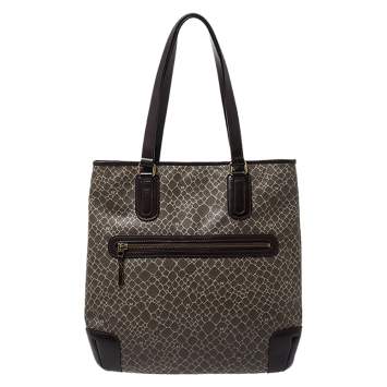 Pre Owned Nina Ricci Dark Beige/Brown Vintage Coated Canvas and Leather Tote