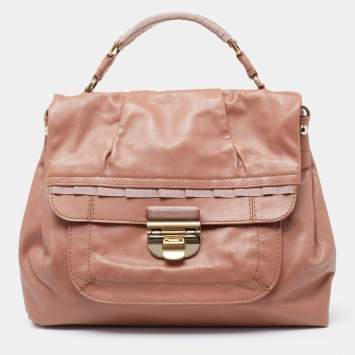 Pre Owned Nina Ricci Rose Beige Leather and Fabric Liane Top Handle Bag