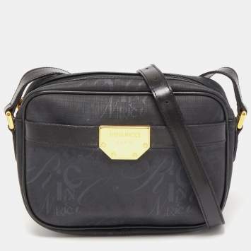 Pre Owned Nina Ricci Black Printed Coated Canvas Logo Shoulder Bag