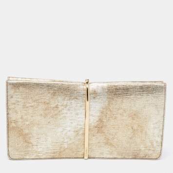 Pre Owned Nina Ricci Gold Leather and Suede Arc Clutch