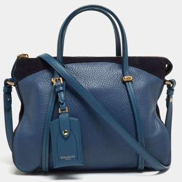 مملوكة مسبقًا Nina Ricci Two Tone Blue Leather Zip Satchel