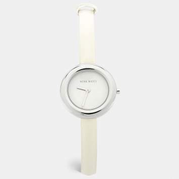 Pre Owned Nina Ricci White Stainless Steel Leather Classic N00612 Women's Wristwatch 28 mm