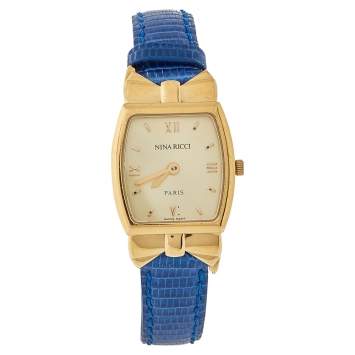 Pre Owned Nina Ricci Royal Blue Leather Gold Plated S971 Women's Wristwatch 20 mm