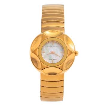 Pre Owned Nina Ricci White Mother Of Pearl PVD Coated Stainless Steel N024.53 Women's Wristwatch 37 MM