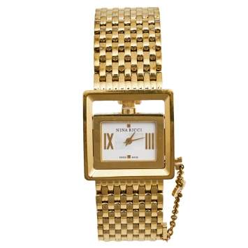 Pre Owned Nina Ricci Cream Gold Plated Stainless Steel N02243 Women's Wristwatch 28 mm 