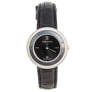 Pre Owned Nina Ricci Black Stainless Steel Leather N064006SM Women's Wristwatch 32 mm
