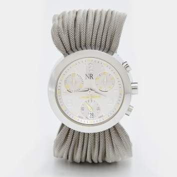 Pre Owned Nina Ricci Silver White Stainless Steel Diamonds N021.15 Chronograph Women's Wristwatch 32 mm
