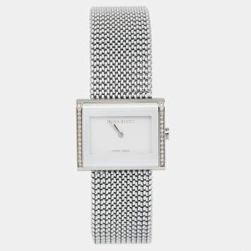 Pre Owned Nina Ricci White Diamond Stainless Steel N025.72.20.60 Women's Wristwatch 28 mm