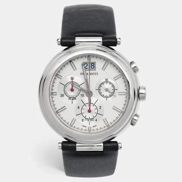 Pre Owned Nina Ricci Silver Stainless Steel Leather N034-15 Unisex Wristwatch 40 mm