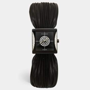 Pre Owned Nina Ricci Black PVD Coated Stainless Steel Diamonds NO19.92 Women's Wristwatch 24 mm
