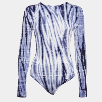 Pre Owned Ninety Percent Blue Tie-Dye Print Tencel Bodysuit M