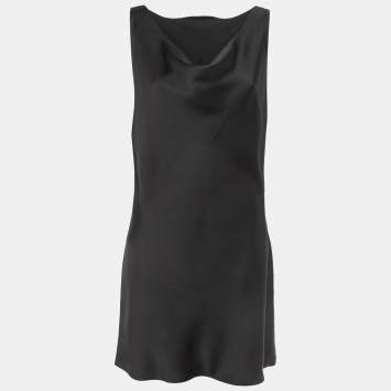 Pre Owned Norma Kamali Black Satin Cowl Neck Mini Dress L