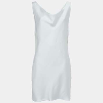 Pre Owned Norma Kamali White Satin Cowl Neck Mini Dress L