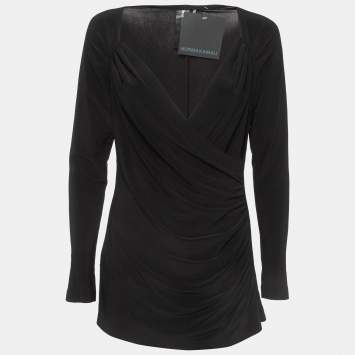 Pre Owned Norma Kamali Black Draped Jersey Long Sleeve Top L