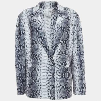 Pre Owned Norma Kamali Black/White Python Print Lycra Single Breasted Straight Fit Jacket M