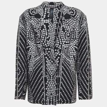 Pre Owned Norma Kamali Black Printed Lycra Single Breasted Straight Fit Jacket M