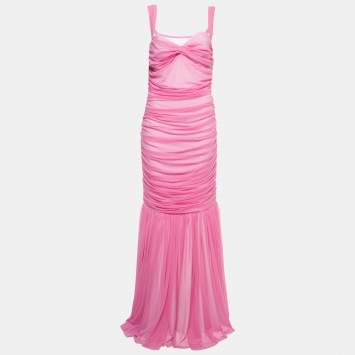 Pre Owned Norma Kamali Pink Mesh Walter Fishtail Gown L