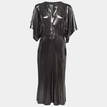 Pre Owned Norma Kamali Black Lame Fabric Obie Midi Dress M