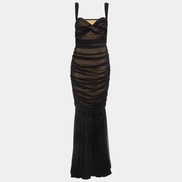 Pre Owned Norma Kamali Black Mesh Walter Fishtail Gown L
