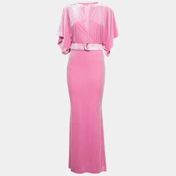 Pre Owned Norma Kamali Candy Pink Velvet Belted Obie Gown M
