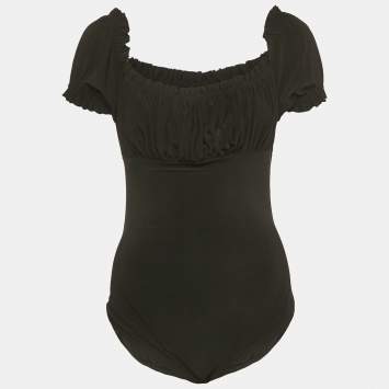 Pre Owned Norma Kamali Black Jersey Empire Jose Mio Swimsuit L