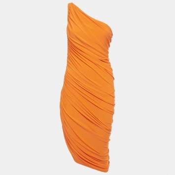 Pre Owned Norma Kamali Orange Jersey Ruched One-Should Diana Dress M