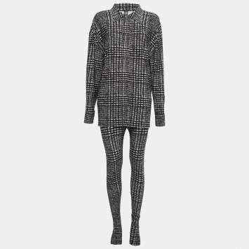 Pre Owned Norma Kamali Black Print Jersey Shirt Leggings Set S