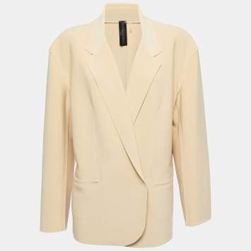 Pre Owned Norma Kamali Beige Stretch Knit Single Breasted Oversized Blazer XS