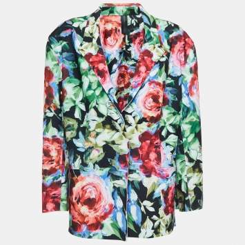 Pre Owned Norma Kamali Multicolor Floral Printed Jersey Blazer L