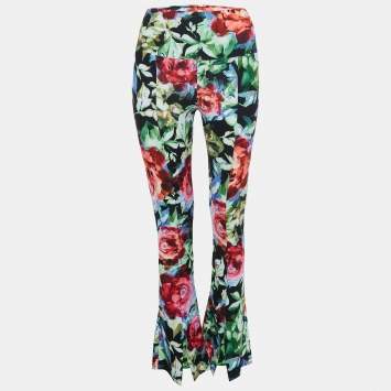 Pre Owned Norma Kamali Multicolor Floral Printed Jersey Bell Bottom Pants M