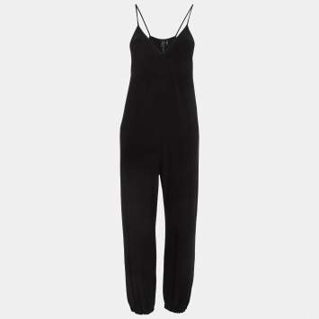 Pre Owned Norma Kamali Black Stretch Jersey Strappy Cropped Leg Jumpsuit L